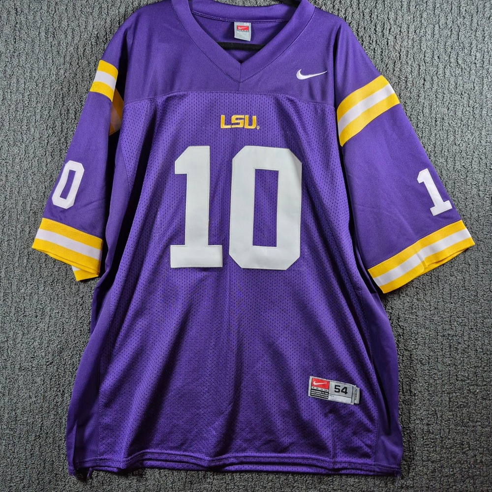 Nike Team LSU Tigers #10 Football Jersey Mens 54 XXL Purple NCAA Sewn Y2K